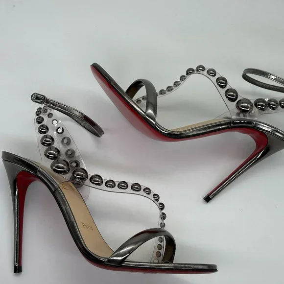 Christian Louboutin CORINETTA 100 Studded PVC Strap SandalS Heels Shoes $845 - Picture 11 of 14
